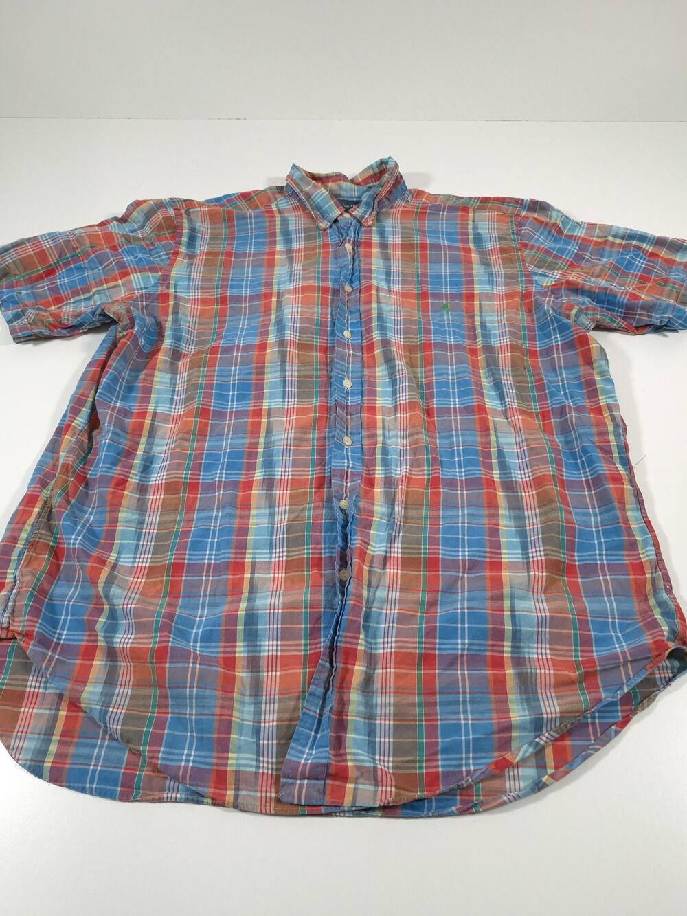 Ralph Lauren Shirt Mens Big 2XLT Madras Plaid Classic Short Sleeve Button Down